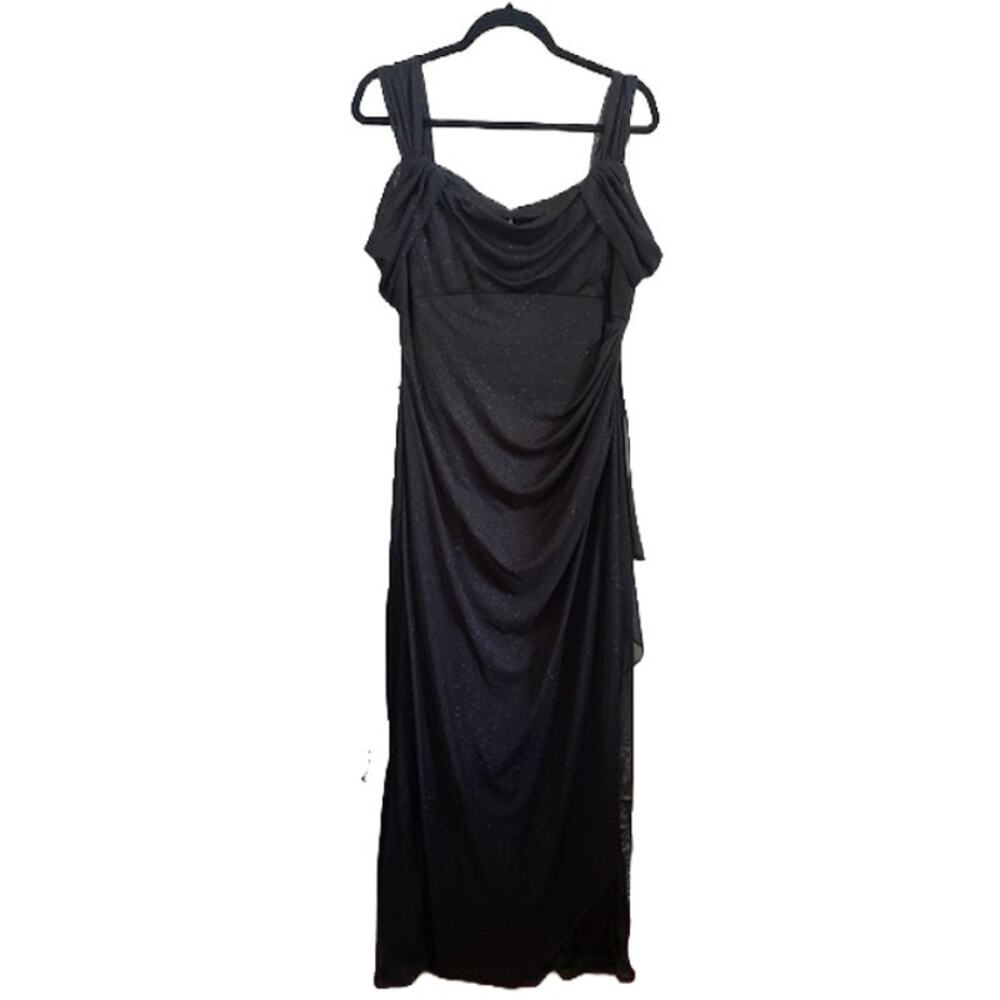 Alex Evenings Womens Black Glitter Cowl Neck Side‎ Drape Gown Dress Size 14